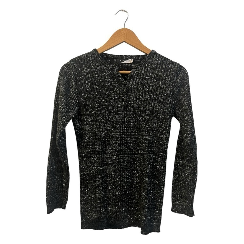 BIANCO NERO Made In Italy Metallic Sweater Women's XL Blue Ribbed Knit